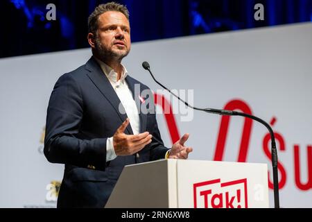 Danzig, Polen. August 2023 31. Der Bürgermeister von Warschau Rafal Trzaskowski wurde während des Treffens der lokalen Regierungsbewegung "Ja für Polen" im Europäischen Solidaritätszentrum in Danzig gesehen. Quelle: SOPA Images Limited/Alamy Live News Stockfoto