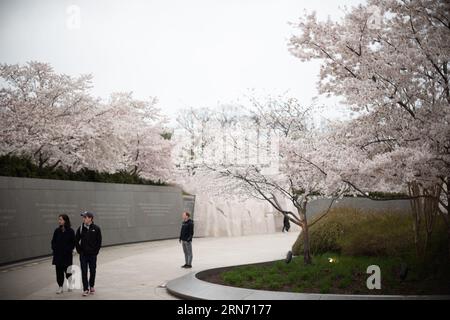 WASHINGTON DC, Vereinigte Staaten – der Martin Luther King Jr. Das Memorial erinnert an das beständige Erbe des Bürgerrechtlers. Das Denkmal, das sich am Tidal Basin der National Mall befindet, erinnert an Dr. Kings Beiträge zur amerikanischen Bürgerrechtsbewegung und an sein Streben nach Gerechtigkeit mit gewaltfreien Mitteln. Stockfoto