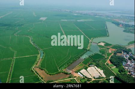 POYANG, 19. August 2015 -- Foto vom 19. August 2015 zeigt eine Luftaufnahme eines Gebiets in der Nähe des Poyang Lake, Chinas größtem Süßwassersee, im Poyang County, der ostchinesischen Provinz Jiangxi. ) (wf) CHINA-JIANGXI-POYANG LAKE (CN) ZhuoxZhongwei PUBLICATIONxNOTxINxCHN Poyang, 19. August 2015 Foto aufgenommen AM 19. August 2015 zeigt eine Luftaufnahme des Gebiets in der Nähe des Poyang Lake, China S größter Süßwassersee in Poyang County, Ostchina, S Jiangxi, WF, China, Jiangxi, Poyang Lake, CN, ZhuoxZhongTCHINxwei Stockfoto