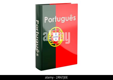 Portugiesischer Sprachkurs. Portugiesisches Lehrbuch, 3D-Rendering isoliert auf weißem Hintergrund Stockfoto