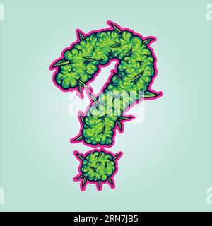 Cannabis Knospen Textur Monogramm Fragezeichen Symbol Vektor Illustrationen für Ihr Firmenlogo, Merchandise T-Shirt, Aufkleber und Label Designs, Poster, Stock Vektor