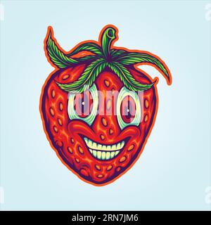 Verspielte Erdbeere kush Marihuana Geschmackserlebnis Vektorillustrationen für Ihr Firmenlogo, Merchandise-T-Shirt, Aufkleber und Etikettendesigns, Poster, Stock Vektor