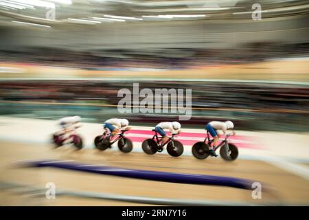 Großbritannien's Mannschaftsverfolgung bei Qualifying Heats, UCI Track Cycling World Championships, 3. August 2023 Stockfoto