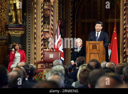 (151020) -- LONDON, 20. Oktober 2015 -- der chinesische Präsident Xi Jinping spricht an beide Häuser des britischen Parlaments in London, Großbritannien, 20. Oktober 2015. )(mcg) BRITAIN-CHINA-XI JINPING-PARLIAMENT-ADDRESS RaoxAimin PUBLICATIONxNOTxINxCHN London OKT 20 2015 der chinesische Präsident Xi Jinping spricht an beide Häuser des britischen Parlaments in London Großbritannien OKT 20 2015 mcg Großbritannien China Xi Jinping Parliament Address RaoxAimin PUBLICATIONxNOTxINxCHN Stockfoto