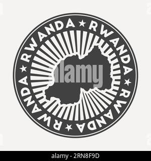 Rundes ruandisches Logo. Vintage-Reiseabzeichen mit kreisförmigem Namen und Landkarte, Vektor-Illustration. Stock Vektor