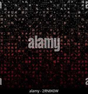Buchstaben-Gitterhintergrund mit zufälligen Zeichen des traditionellen chinesischen Alphabets. Stock Vektor