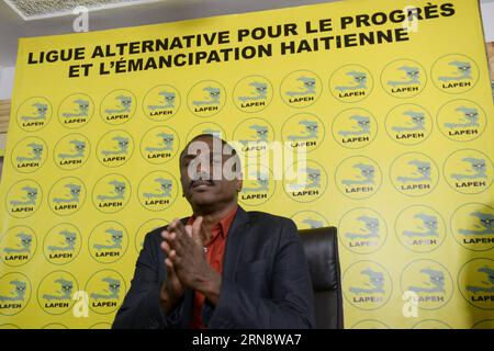 (151106) -- PORT-AU-PRINCE, 6. November 2015 -- Präsidentschaftskandidat der Alternative League for the Progress and Emancipation of Haiti (LAPEH) Jude Celestin nimmt am 6. November 2015 an einer Pressekonferenz in Port-au-Prince, der Hauptstadt Haitis, Teil. Jovenel Moise von der Regierungspartei besiegte unerwartet den Oppositionskandidaten Jude Celestin in der ersten Runde des Präsidentschaftswahlkampfs in Haiti und die beiden Männer stehen in einem für Dezember 27 geplanten Stichkampf vor. Luz Sosa) (jg) (fnc) HAITI-PORT-AU-PRINCE-POLITICS-ELECTIONS e LuzxSosa PUBLICATIONxNOTxINxCHN Port Au Prince 6. November 2015 Präsidentschaftskandidat der Alternative Stockfoto