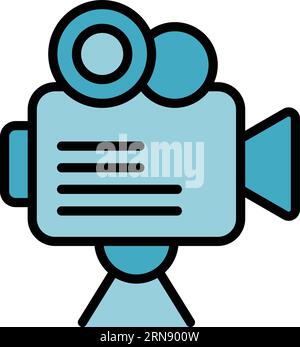 Umrissvektor für Kamerasymbol auf Kinorolle. Event-Festival. Ticket Film Farbe flach Stock Vektor