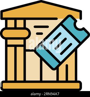 Konturvektor für Museumsticket-Symbol zulassen. Gutscheinkarte. Alte Geschichte Farbe flach Stock Vektor