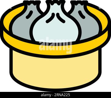 Konturvektor für Reisbaozi-Symbol. Chinesisches Essen. Asiatische Dampffarbe flach Stock Vektor