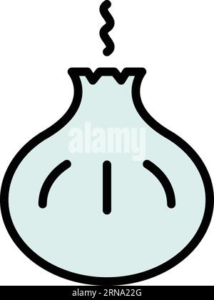 Traditioneller Konturvektor für Baozi-Symbole. Chinesisches Essen. Asiatische Dampffarbe flach Stock Vektor