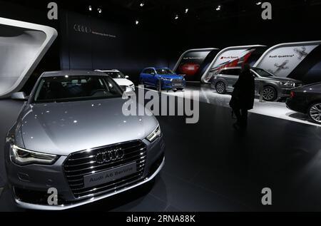 (160112) -- BRÜSSEL, 12. Januar 2016 -- Foto aufgenommen am 12. Januar 2016 zeigt Audi Stand während des Medientages der 94. European Motor Show in Brüssel, der Hauptstadt Belgiens. ) BELGIEN-BRÜSSEL-MOTOR-SHOW YexPingfan PUBLICATIONxNOTxINxCHN 160112 Brüssel 12. Januar 2016 Foto aufgenommen AM 12. Januar 2016 zeigt Audi Stand während des Medientages der 94. Europäischen Motorenausstellung in Brüssel Hauptstadt Belgiens Brüssel Motorenausstellung YexPingfan PUBLICATIONxNOTxINxCHN Stockfoto