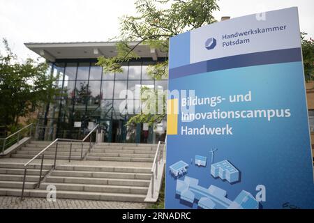 31. August 2023, Brandenburg, Groß Kreutz: Der Bildungs- und Innovationscampus Handwerk (BIH) der Potsdamer Handwerkskammer. Foto: Sebastian Christoph Gollnow/dpa Stockfoto