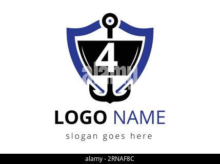 Letter 4 mit Anchor-Logo-Design-Vorlage. Marine, Segelboot Logo Stock Vektor