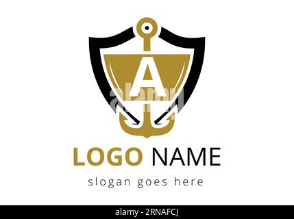 Design-Vorlage für Buchstaben A mit Anker-Logo. Marine, Segelboot Logo Stock Vektor