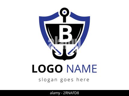 Design-Vorlage für Buchstaben B mit Ankerlogo. Marine, Segelboot Logo Stock Vektor