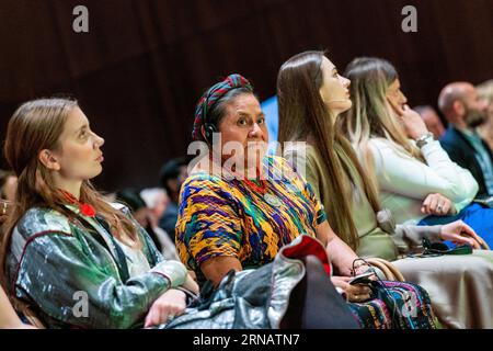 Oslo 20230831.Rigoberta Menchú Tum, Friedensnobelpreisträgerin im Jahr 1992, nimmt an der Konferenz „Human Rights Heroes“ im Nationalmuseum Teil, die Teil der internationalen Friedenskonferenz des Friedensnobelzentrums ist. Foto: Fredrik Varfjell / NTB Stockfoto