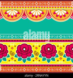 Pakistanische oder indische LKW Kunst Stil Vektor nahtlose Vorlage Muster - leer sind für Text, dekorative Poster, Tapete, Textil oder Stoff Druck Stock Vektor
