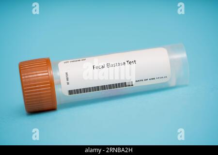 Test der fäkalen Elastase dieser Test misst den Gehalt an Elastase, einem Enzym, das von der Bauchspeicheldrüse produziert wird, im Stuhl. Es kann zur Diagnose des Pankreas verwendet werden Stockfoto