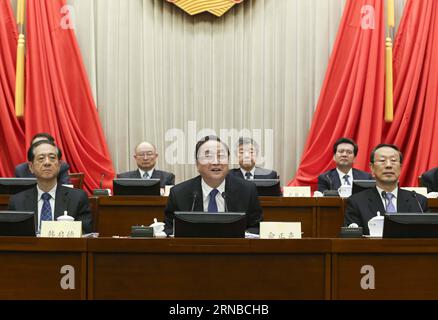 Yu Zhengsheng (C-Front), Vorsitzender des Nationalen Komitees der Politischen Konsultativkonferenz des chinesischen Volkes (CPPCC), leitet die Abschlusssitzung der 14. Sitzung des Ständigen Komitees des 12. CPPCC-Nationalkomitees in Peking, der Hauptstadt Chinas, am 29. Februar 2016. ) (Cxy) CHINA-BEIJING-YU ZHENGSHENG-CPPCC-SESSION (CN) DingxLin PUBLICATIONxNOTxINxCHN Yu Zheng Sheng C Front Vorsitzender des Nationalkomitees der chinesischen Prominenten S politische Beratungskonferenz CPPCC Vorsitzender der ABSCHLUSSSITZUNG der 14. Sitzung des Thingkomitees des 12. CPPCC National C Stockfoto