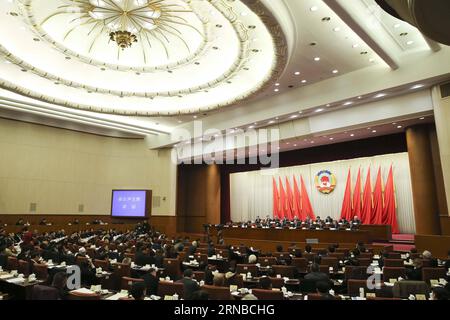 Die Abschlusssitzung der 14. Sitzung des Ständigen Ausschusses der 12. Politischen Konsultativkonferenz Chinas (CPPCC) findet am 29. Februar 2016 in Peking, der Hauptstadt Chinas, statt. Yu Zhengsheng, Vorsitzender des Nationalkomitees des CPPCC, führte den Vorsitz. ) (Cxy) CHINA-BEIJING-YU ZHENGSHENG-CPPCC-SESSION (CN) DingxLin PUBLICATIONxNOTxINxCHN die ABSCHLUSSSITZUNG der 14. Sitzung des Thing Committee der 12. Chinesischen Prominenten S Political Consultative Conference CPPCC National Committee IS Hero in Beijing Capital of China, Februar 29 2016 Yu Zhen Stockfoto