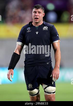 Dateifoto vom 30. September 2019 von Grant Gilchrist in Schottland. „Wir müssen es über die Gruppenphasen hinaus betrachten“, sagte der erfahrene LOCK Grant Gilchrist gegenüber der Nachrichtenagentur der PA. „Wenn Sie bei einer Rugby-Weltmeisterschaft gut abschneiden möchten, müssen Sie die besten Teams der Welt spielen.“ Ausgabedatum: Freitag, 1. September 2023. Stockfoto