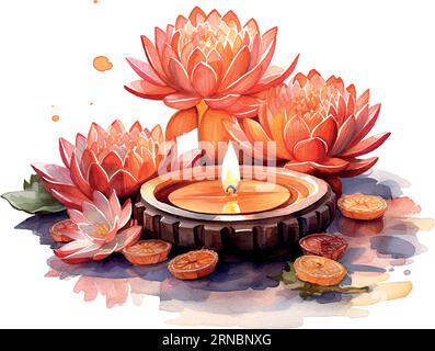 Pinkes Lotus-diwali-Aquarell für Bannerdesign. Stock Vektor