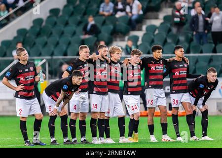 Warschau, Polen. August 2023 31. Die Spieler des FC Midtjylland werden während der Qualifikationsrunde der UEFA Europa Conference League zwischen Legia Warszawa und FC Midtjylland im Marschall Jozef Pilsudski Legia Warschau Municipal Stadium gesehen. Endstand: Legia Warszawa 1:1 (Elfmeter 6:5) FC Midtjylland. Quelle: SOPA Images Limited/Alamy Live News Stockfoto