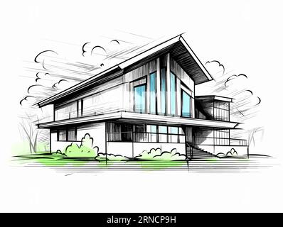 Hand Gezeichnete Nahtlose Skizze Des Modernen Hauses In Sketch Vector, Im Stil Von High Dynamic Range, Präzisionistischen Linien Und Formen, Realistisch Und Hyper-De Stock Vektor