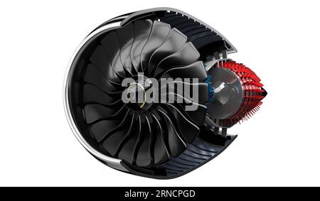 Düsenmotor innen - auf weißem Hintergrund - 3D-Abbildung Stockfoto