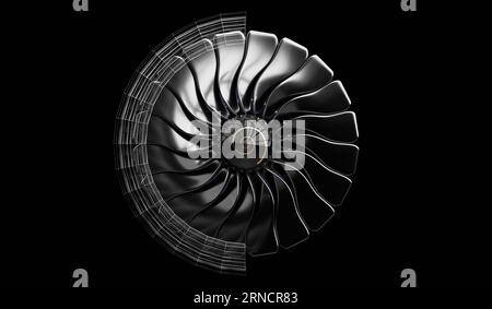 Jet Engine auf schwarzem Hintergrund – 3D-Illustration Stockfoto