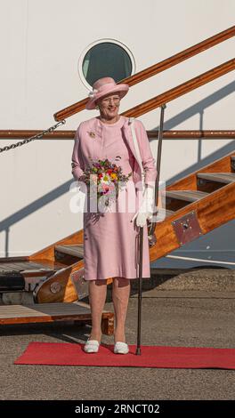 Königin Margrethe II. Von Dänemark dankt am 14. Januar 2024 zugunsten ihres Sohnes Kronprinz Frederik ab. Am 1. September 2023 Besuch in Fredericia. Stockfoto