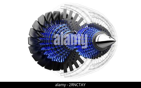 Düsenmotor innen - auf weißem Hintergrund - 3D-Abbildung Stockfoto