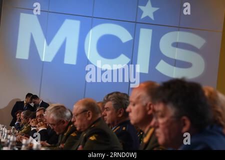 (160427) -- MOSKAU, 27. April 2016 -- Delegierte nehmen an der 5. Moskauer Konferenz über internationale Sicherheit (MCIS) in Moskau, Russland, am 27. April 2016 Teil. Hier findet die 5. Moskauer Konferenz über internationale Sicherheit statt, die sich in diesem Jahr mit dem Hauptthema Terrorismusbekämpfung befasst. ) RUSSLAND-MOSKAU-INTERNATIONALE SICHERHEITSKONFERENZ DaixTianfang PUBLICATIONxNOTxINxCHN 160427 Moskau April 27 2016 Delegierte nehmen an der 5. Moskauer Konferenz ÜBER internationale Sicherheit MCIS in Moskau AM 27 2016. April Teil Russland die 5. Moskauer Konferenz ÜBER internationale Sicherheit IST hier der Held mit dem Hauptthema Terrorismusbekämpfung dieses Jahr Stockfoto
