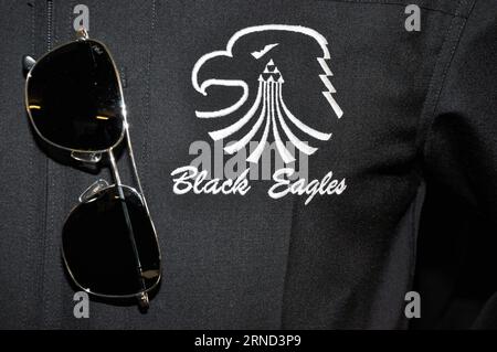 Abzeichen der Black Eagles Aerobatic Team der Republik Korea Air Force. Die 53. Air Demonstration Group. Pilotensonnenbrille Stockfoto