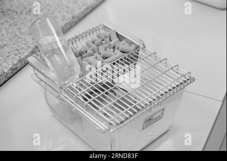 Aktuell 018 - 3 - 1974: Sie sterben für usDurch den Einsatz von Tierversuchen hätten die meisten der modernen medizinischen Innovationen nie stattgefunden. Zum wohl der Menschheit! Der Zweck ist daher menschlich im einfachsten Sinne des Wortes. Aber dürfen wir sogar niedrigeres Leben auf diese Weise ausnutzen? Wir haben die Tierabteilung von Rikshospitalet in Oslo besucht, um einen Einblick zu erhalten, wie Tiere in modernen medizinischen Experimenten verwendet werden. Foto: Ivar Aaserud / aktuell / NTB ***FOTO NICHT VERARBEITET*** dieser Text wurde automatisch übersetzt! Stockfoto