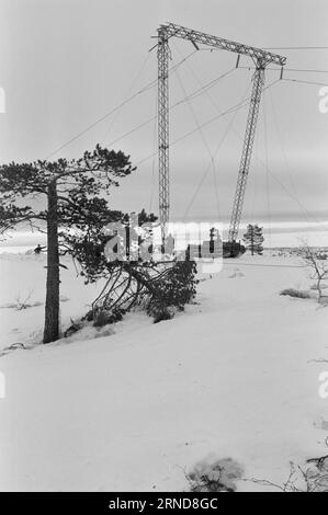 04 - 02 - 1974: Harte Arbeit in der Heide in der Nacht vom 7. Januar haben die Wettergötter Südnorwegen getroffen und das Stromnetz verwüstet. Am schlimmsten getroffen wurde die Brokke-Linie in den Mooren östlich von Byglandsfjord. Foto: Sverre A. Børretzen / aktuell / NTB ***FOTO NICHT VERARBEITET*** dieser Text wurde automatisch übersetzt! Stockfoto