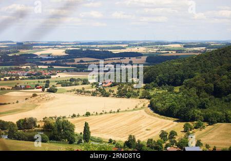 Der Blick auf die Hohenloher Ebene von Waldenburg, Baden-Württemberg, Deutschland, Europa Stockfoto