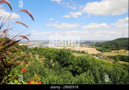 Der Blick auf die Hohenloher Ebene von Waldenburg, Baden-Württemberg, Deutschland, Europa Stockfoto