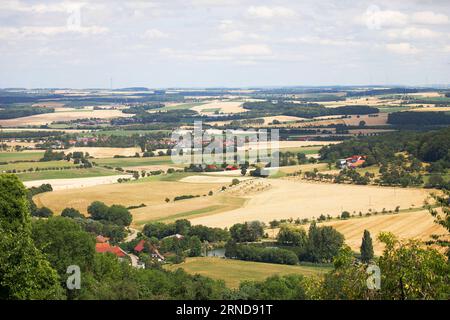 Der Blick auf die Hohenloher Ebene von Waldenburg, Baden-Württemberg, Deutschland, Europa Stockfoto