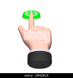 Ein Mann, der einen ein-/Ausschalter drückt. Stockfoto