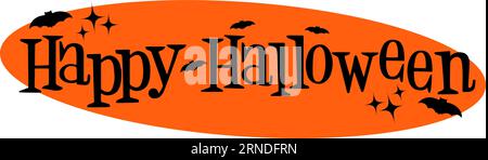Happy Halloween Typografie mit Akzenten und Fledermäusen auf orangefarbenem Hintergrund Stock Vektor