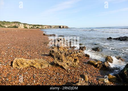 Der Blast Beach und der Blick auf Nose's Point, Durham Heritage Coast, Seaham, County Durham, Großbritannien Stockfoto