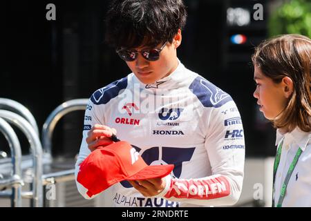 Monza, Italia. September 2023. Yuki Tsunoda von AlphaTauri wird an einem Trainingstag vor dem F1 Grand Prix von Italien im Autodromo Nazionale Monza am 1. September 2023 in Monza gesehen. (Bild: © Beata Zawrzel/ZUMA Press Wire) NUR REDAKTIONELLE VERWENDUNG! Nicht für kommerzielle ZWECKE! Stockfoto