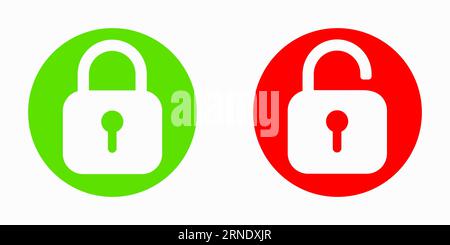 Symbole zum Verriegeln und Entriegeln von Vorhängeschlössern. Vektorzeichen-Illustration. Stock Vektor