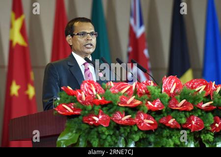 (160612) -- KUNMING, 12. Juni 2016 -- Abdulla Maseeh Mohamed, Sprecher des Volksmajlis der Malediven, spricht an die Eröffnungszeremonie der vierten China-Südasien-Ausstellung in Kunming, Hauptstadt der südwestchinesischen Provinz Yunnan, 12. Juni 2016. ) (Zwx) CHINA-KUNMING-CHINA-SÜDASIEN EXPO-MALEDIVEN-MASEEH(CN) LinxYiguang PUBLICATIONxNOTxINxCHN 160612 Kunming 12. Juni 2016 Abdulla Mohamed Sprecher der Prominenten S Majlis von Malediven spricht über die Eröffnungszeremonie der vierten China-Südasien-Exposition in der Südwestchinesischen Kunming-Provinz S Yzwx Juni 2016 Stockfoto