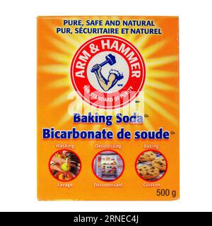 Eine Schachtel mit dem Markennamen Arm & Hammer Backpulver Stockfoto