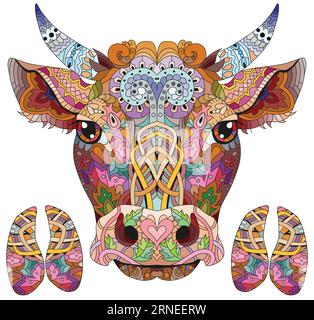 Bull-Textildruck mit Hufen. Verschachtelt, großartiges Design für jeden Zweck. Naturkraft. Tattoo-Design. Stock Vektor