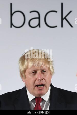 (160624) -- LONDON, 24. Juni 2016 () -- der ehemalige Londoner Bürgermeister und Wahlurlaubskämpfer Boris Johnson spricht während einer Pressekonferenz in London, Großbritannien, 24. Juni 2016. Das Austrittslager hat das britische Brexit-Referendum am Freitagvormittag gewonnen, indem es fast 52 Prozent der Stimmzettel erhielt und das Land nach seiner 43-jährigen Mitgliedschaft aus der 28-köpfigen Europäischen Union (EU) herauszog. () GROSSBRITANNIEN-LONDON-BREXIT-BORIS JOHNSON Xinhua PUBLICATIONxNOTxINxCHN 160624 London 24. Juni 2016 der ehemalige Londoner Bürgermeister und WAHLURLAUBSKÄMPFER Boris Johnson spricht auf einer Pressekonferenz in London Großbritannien 24. Juni 2016 The Lea Stockfoto