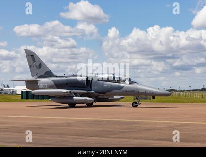 Ein tschechischer Aero Vodochody L-159 ALCA JET Fighter, bereit, das Royal International Air Tattoo 2023 zu verlassen Stockfoto